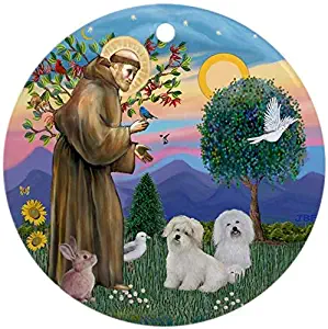 i-zehibho-i Ceramic Round Ornaments - St Francis Two Coton De Tulears Personalized Custom Handmade Holiday Christmas Ornament Ideas 2019, 2.87" in Diameter