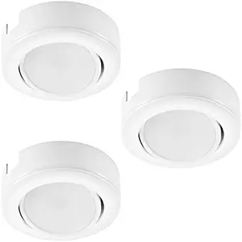 GetInLight Dimmable and Swivel, LED Puck Lights with ETL List, Recessed or Surface Mount Design, Warm White 2700K, White Finished, (Pack of 3), IN-0107-3