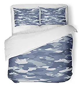 Emvency 3 Piece Duvet Cover Set Brushed Microfiber Fabric Breathable Navy Camouflage Urban Blue Wide Camo Pattern Camoflauge Camoflage Army Abstract Bedding Set with 2 Pillow Covers Full/Queen Size