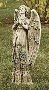 Praying Angel with Ornate Rose Design Dress 24 inch Stoneware Garden Statue