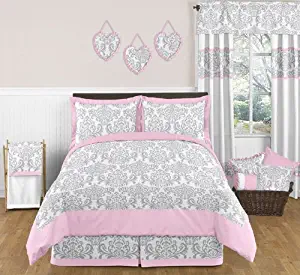 Sweet Jojo Designs Pink and Gray Elizabeth Childrens and Kids 3 Piece Full/Queen Girls Bedding Set