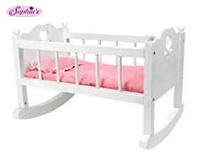 Sophia's White Baby Doll Cradle Furniture, Open Sides & Heart Cutout Design Plus Doll Bedding Set, Fits American Girl Bitty Baby Dolls and More! Perfect Baby Doll Crib/ Cradle