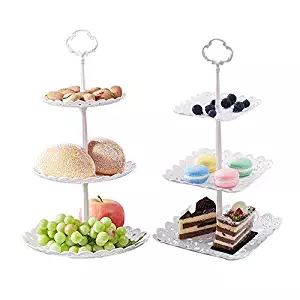 2 Set of 3-Tier Cake Stand and Fruit Plate Cupcake Plastic Stand White for Cakes Desserts Fruits Candy Buffet Stand for Wedding & Home & Birthday Party Serving Platter