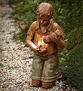 Plow & Hearth 53942 Boy with Flashlight Solar Garden Statue