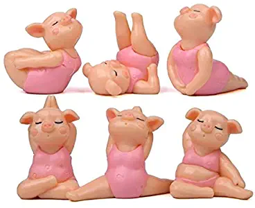 Viet JK Figurines & Miniatures - 6Pc Yoga Pig Lady Statue Mini Figurine Animal Model Car Ornament Moder Craft Cake Decor Miniature Home Decoration Accessories - by GTIN - 1 Pcs