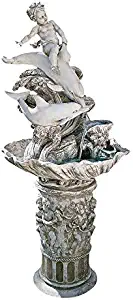 Water Fountain - 4 Foot Tall Young Poseidon with Dolphins Garden Decor Fountain - Outdoor Water Feature