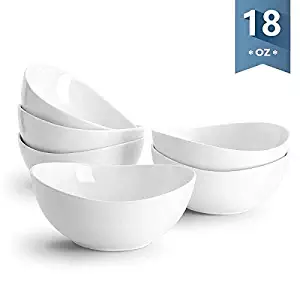 Sweese 1101 Porcelain Bowls - 18 Ounce (Top to the Rim) for Cereal, Salad, Dessert - Set of 6, White