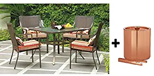 Mainstays Alexandra Square 5-Piece Patio Dining Set in Red Stripe with Butterflies, Seats 4 and Ice Bucket Stainless Steel - Bundle Set