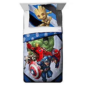 Marvel's Avengers (2018) 7pc Night Light, Full Comforter and Sheet Set Bedding Collection with Spiderman, Hulk, Iron Man, Captain America and more