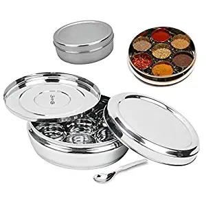 Stainless Steel Spice Box Spice Container Kitchen Masala Dabba With 7 Container And Spoon Indian Masala Dabba Kitchen Spice Box, Spice Rack Spice Storage Containers