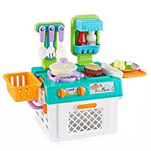 Think Gizmos Portable Pretend Play Cooking Sets for Kids with Colour Changing Cooking Effect Food - Fun Play Sets for Boys & Girls (Kitchen Set)
