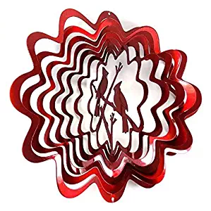 WorldaWhirl Whirligig 3D Wind Spinner Hand Painted Stainless Steel Cardinal (6.5" Inch, Red)