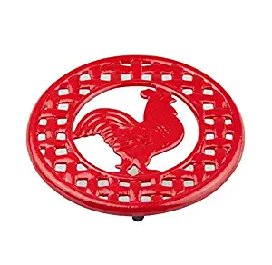 Home Basics TR44173 Cast Iron Rooster (Red) Trivet, 8" x 8" x .62