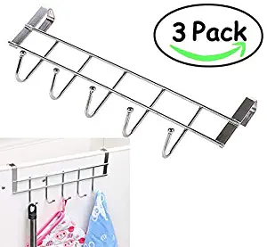 3 Packs Over The Cabinet Door Hooks, 5 Hooks Organizer Rack - Wardrobe Hanger - Kitchen Office Storage, Chrome Finish