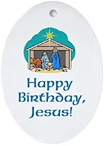 Yilooom Happy Birthday Jesus 3" Flat Porcelain Ceramic Ornament-Christmas/Holiday/Love/Anniversary/Newlyweds/Keepsake Oval