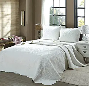 Cozy Line Home Fashions Victorian Medallion Solid White Matelasse Embossed 100% Cotton Bedding Quilt Set,Reversible Bedspread, Coverlet (Blantyre - White, Queen - 3 Piece)