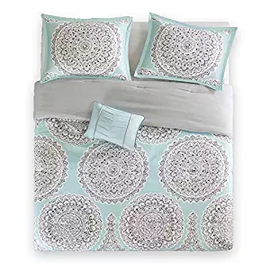 Comfort Spaces Adele 4 Piece Comforter Set Ultra Soft All Season Girls Room Bedding, Full/Queen, Aqua