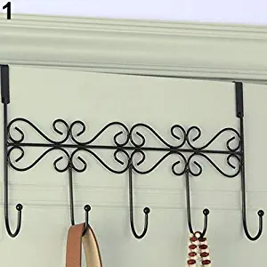 shengyuze Hooks & Hangers Coat Towel Hanger Cap Organizer Rack Home Bathroom Over Door Holder with 5 Hooks for Home - Black