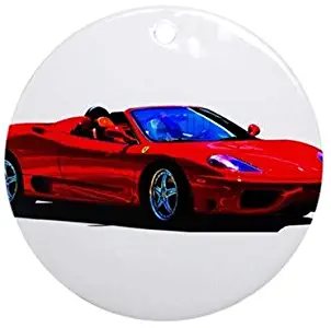 Yilooom Red Ferrari - Exotic Car Round Flat Porcelain Ceramic Ornament-Christmas/Holiday/Love/Anniversary/Newlyweds/Keepsake - 3" in Diameter