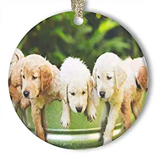 10CIDY Golden Retriever Puppies Yard Ornament (Round) Personalized Ceramic Holiday Christmas Ornament Ideas 2019