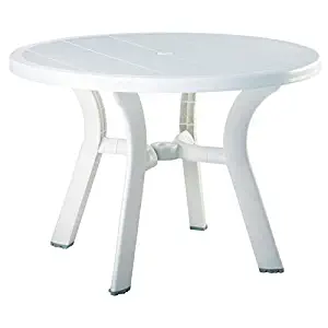 Pemberly Row 42" Round Resin Patio Dining Table in White, Commercial Grade