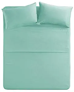 Comfort Spaces Ultra Soft Hypoallergenic Microfiber 4 Piece Set, Wrinkle Fade Resistant Sheets with Pillow Cases Bedding, Twin, Aqua