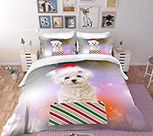 BUSAMEDO 3D Animal Dog Cute Poodle Teddy Flowers Rose Gift Print Bedding Sets 3 Pieces Duvet Quilt Cover Set for Kids Boys Girls Teens (B, Queen)
