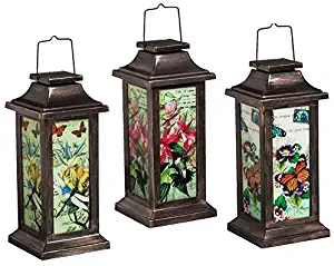 New Creative Fluttering Garden Friends Solar Lantern, 3 Piece Set, Butterfly, Dragonfly, and Hummingbird (Renewed)