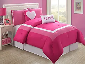 VCNY Home HJV-4CS-TWIN-IN-PK 4 Piece Bedding Comforter Set, Twin, Pink