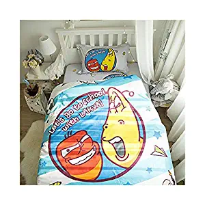 KFZ Bed Set Cotton Children Bedding Duvet Cover Set Flat Sheet Pillowcase No Comforter ZL Twin Size 61"x81" Cartoon Animal Monkey Peggy Cat Rat Design 3PCS (School Larva,Blue, Twin,61"x81")