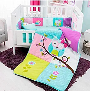 DreamPartyWorld OWL Baby Girls Crib Bedding Set Nursery Set Gift Shower Bedding Blue Boy 100% Cotton