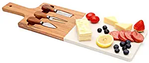 jalz jalz Serving Board Marble with Acacia Wood set Stainless Steel Knives，Meat Cheese Server and Cutting Board Perfect Gift for Mom