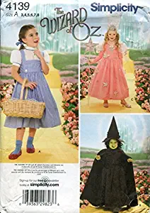 Simplicity 4139 'Wizard of Oz' Dorothy, Wicked Witch and Glinda Good Witch Halloween Costume Sewing Pattern for Children, Sizes 3-8