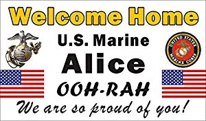 Alice Graphics 3ftX5ft Custom Personalized Welcome Home U.S. (US) Marine Corps Banner Sign