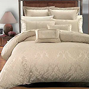Deluxe & Rich contemporary Jacquard design in warm stylish tones Sara Comforter Set, Elegant and Contemporary bedding, 8 piece Full / Queen Size Comforter Set, Multi-tone of Beige
