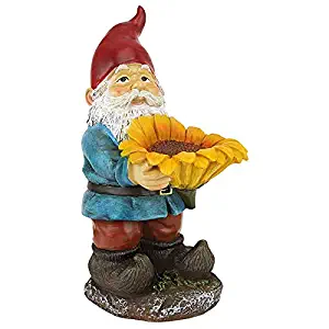 Design Toscano Sunflower Sammy Garden Gnome Birdfeeder Statue, 11 Inch, Polyresin, Full Color