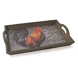 Home Kitchen Decor Farmhouse Natural Wood Tray (Rooster) 18" x 12.5" x 2"