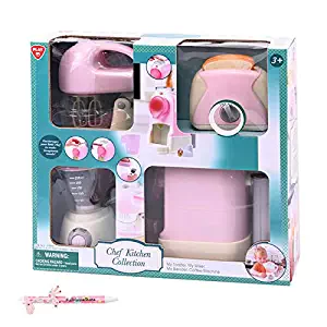 PlayGo Chef Kitchen Collection Play Kitchen Set Toaster Mixer Blender Coffee Machine Kids Play Kitchen ( Pink, Set of 4pcs)