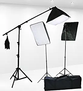 Fancierstudio Lighting Kit 2400 Watt Professional Video Lighting Kit with Three Softbox Lights, Boom Arm Hairlight Softbox, Lighting Kit for Studio Photography and Continuous Lighting (9004SB2)