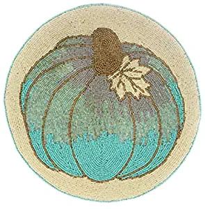 Northeast Home Teal Harvest Pumpkin Beaded Placemat Centerpiece, 14-Inch