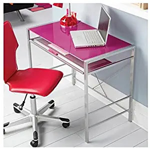 Mainstays Stylish Glass-top Desk Brings Organization to Your Work or Study Area (36 x 20 x 30 inches, Pink)