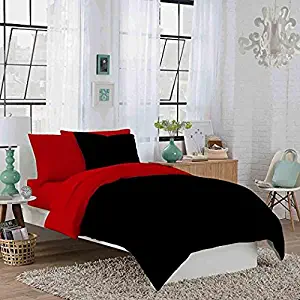 Dorm Room Twin XL Reversible Red and Black Duvet Bedding Set - Soft & Comfy 100% Cotton- By Crescent Bedding (Twin XL Red and Black)