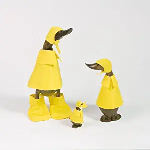 Bamboo Rain Duck Family Set of 3, Natural Hand Carved Bamboo Root Wood Raincoat Duck Figure Statue, Indoor/Outdoor Garden Decor Ornament, Unique Gift Idea