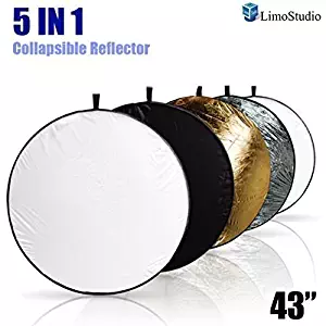 LimoStudio 43" Photography Photo Video Studio Lighting Disc Reflector, 5-in-1, 5 Colors, Black, White, Gold, Silver, Translucent, AGG808