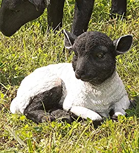 Plow & Hearth 54010-BK Resting Lamb Suffolk Sheep Resin Garden Statu, Black