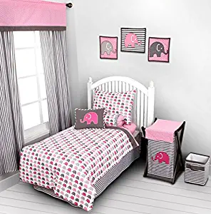 Bacati - Elephants Pink/Grey 4 Pc Toddler Bedding Set