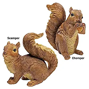 Design Toscano QM918873 Woodland Chomper and Scamper Polyresin, Set of 2 NIBBLING Squirrel Garden Statue, 7" Multicolored