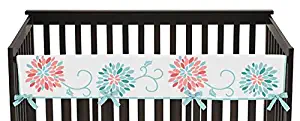 Sweet Jojo Designs Baby Crib Long Rail Guard Cover for Modern Turquoise and Coral Emma Bedding Collection