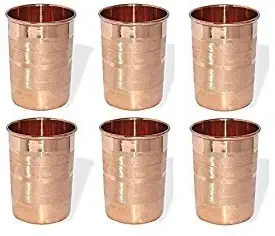 Christmas Gift/Sale Glass - Set of 6 Pure Copper Designer Tumblers Ayurvedic Water Drinking Glasses Serveware drinkware, Capacity 350 Ml for Ayurvedic Health Benefits. For Home, kitchen, Restaurants.