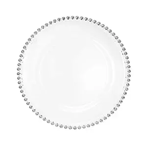 USA Party Flower Elegant Clear Acrylic Charger Plate with Bead Rim, Set of 12 (12.5 inch) (Silver)